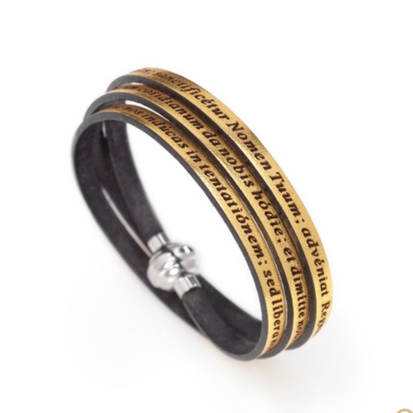 AMEN gold leather wrap prayer bracelet engraved with the our father in Italian - Picture 2 of 8